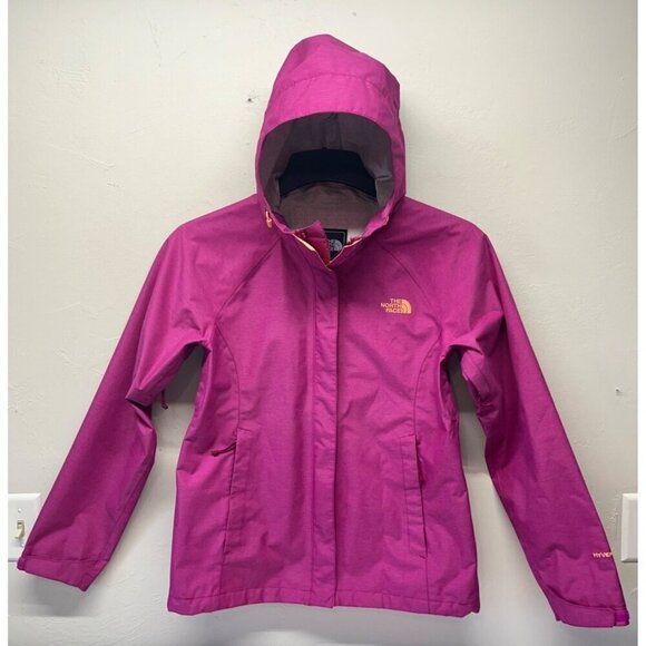 The North Face Women Small HyVent 2.5L Rain Jacket Hooded Pink Orange Zip Hiking - Picture 1 of 12